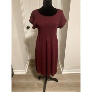EILEEN FISHER Knit 100% Wool Dress Empire Waist Burgundy- Size M